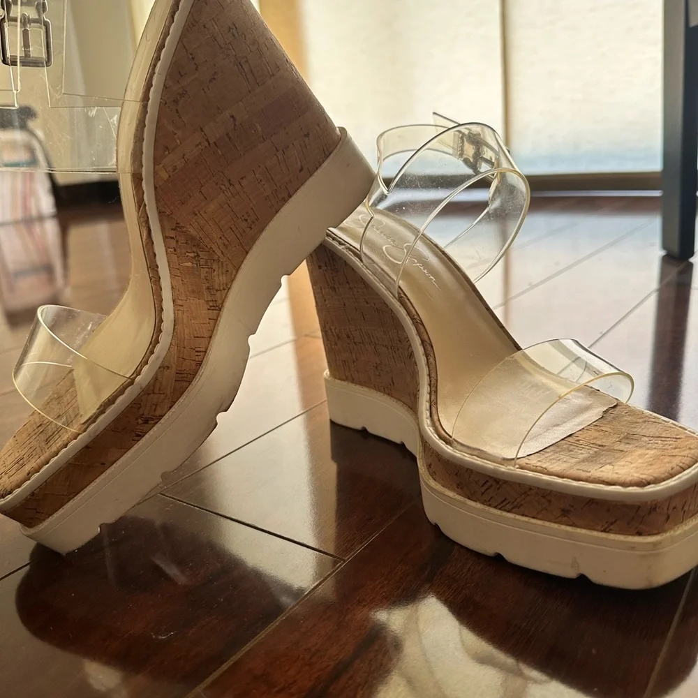 Jessica Simpson Clear Strap Cork Wedge Heels - Picture 2 of 4